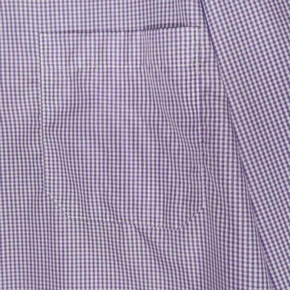 Guy Laroche Paris Mens Long Sleeve Shirt Size 18 34/35 Lilac Gingham Non Iron - Picture 9 of 10